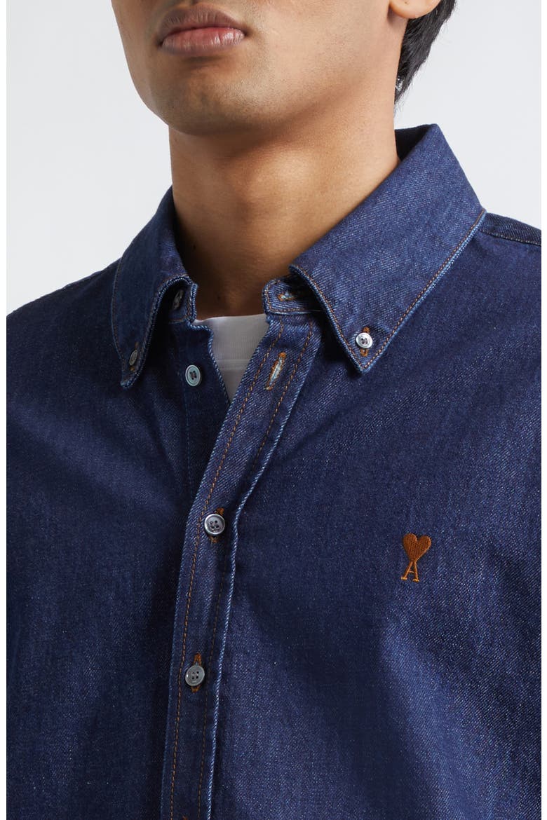 Ami de Coeur Denim Button-Down Shirt, Alternate, color, INDIGO