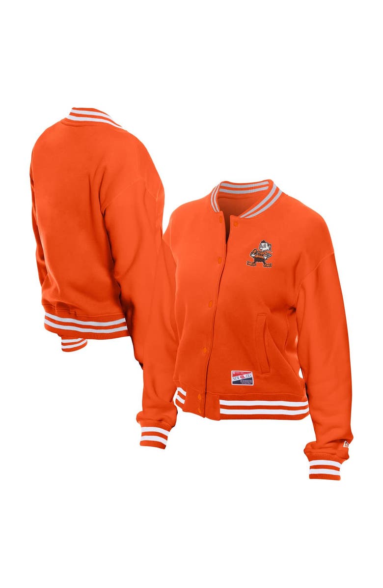 New Era Women's New Era Orange Cleveland Browns Throwback Fleece Full-Snap Jacket, Alternate, color, Orange