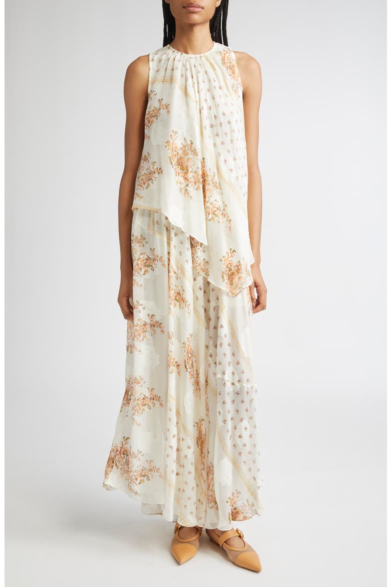 Caprice Floral Layered Silk Blend Dress, Main, color, ALABASTER