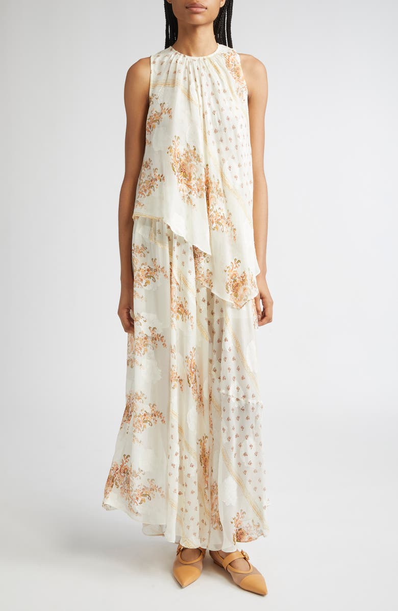 Ulla Johnson Caprice Floral Layered Silk Blend Dress, Main, color, Alabaster