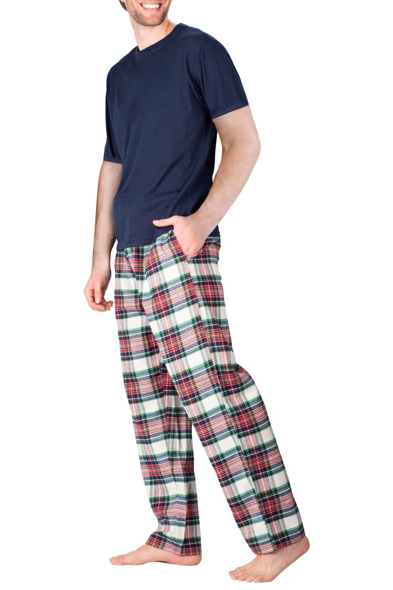 Knit Brushed Grid Flannel Pajamas, Alternate, color, TARTAN PLAID