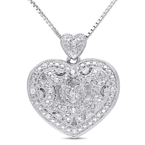 Diamond Heart Locket Necklace Sterling Silver
