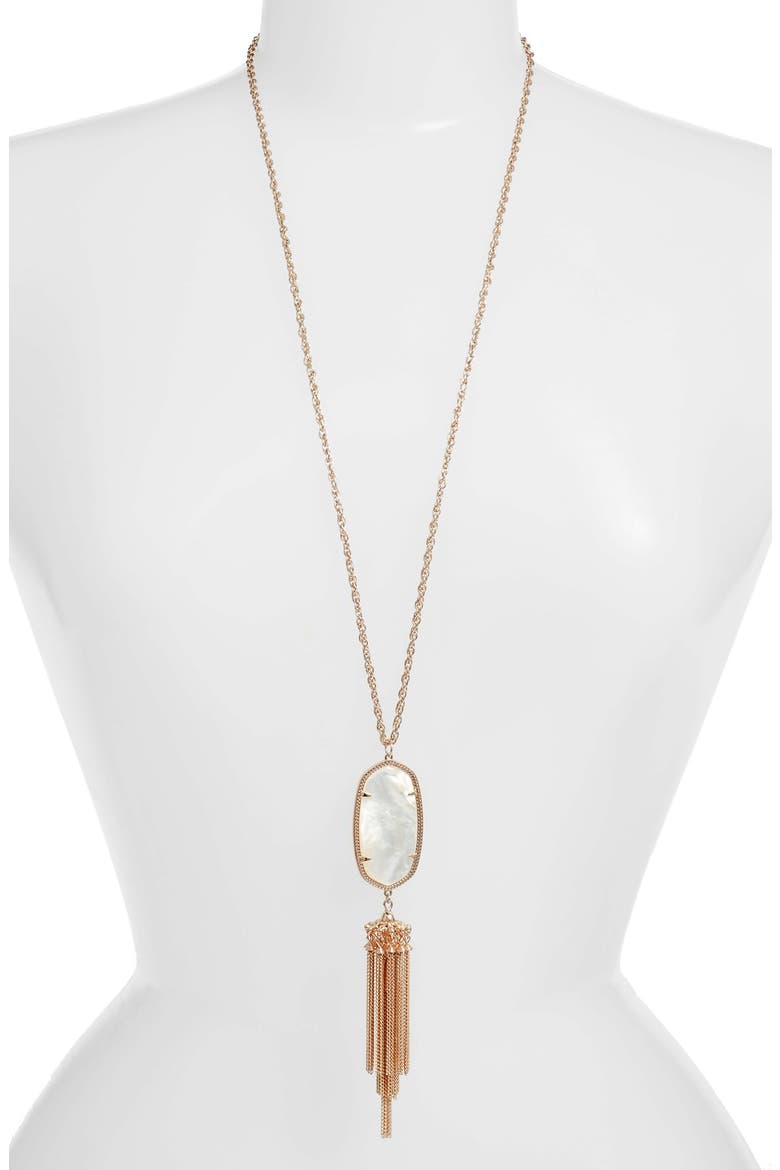 Rayne Stone Tassel Pendant Necklace, Main, color, IVORY MOP/ ROSE GOLD