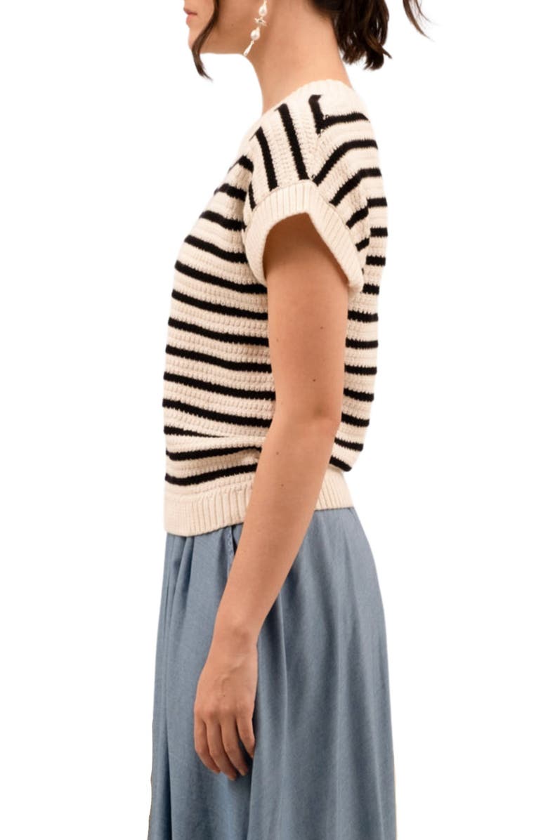 Blu Pepper Cotton Stripe Short Sleeve Sweater, Alternate, color, 