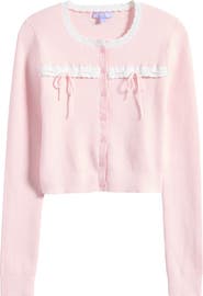 Florence by Mills Baby Bow Rib Knit Button Front Crop Cardigan