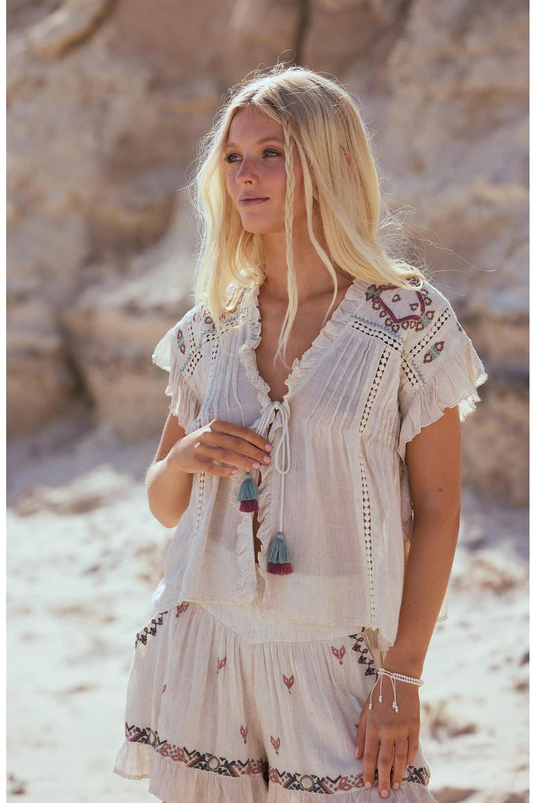 Ithika Embroidered Ruffle Shorts, Alternate, color, LIGHT NATURAL