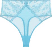 Playful Promises Cassia Blue Embroidered Mesh Thong