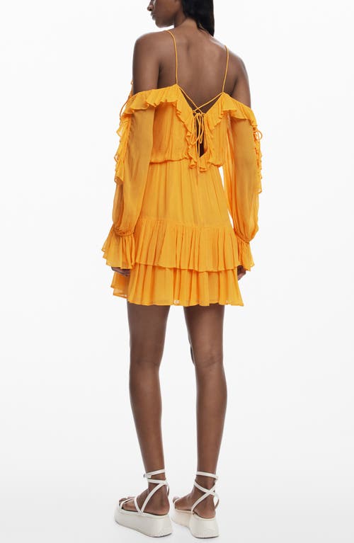 Desigual Cold Shoulder Long Sleeve Minidress In Orange