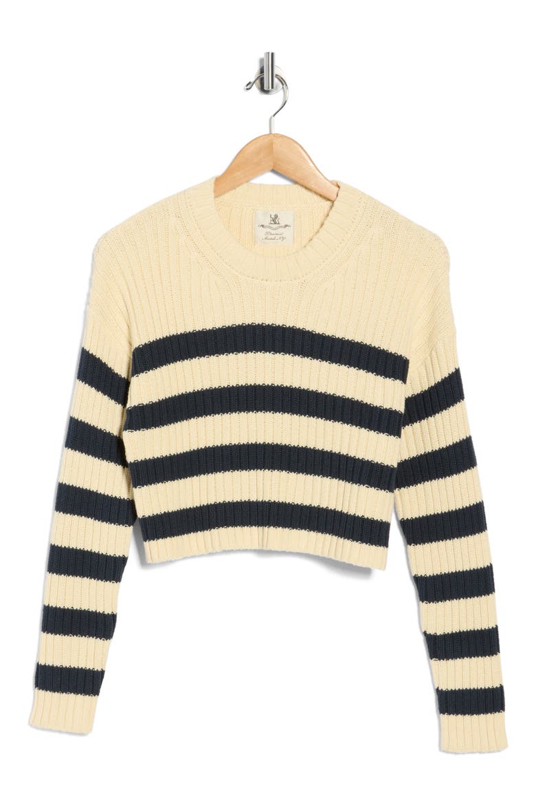 Striped Ribbed Cropped Sweater, Alternate, color, ECRU/ NAVY
