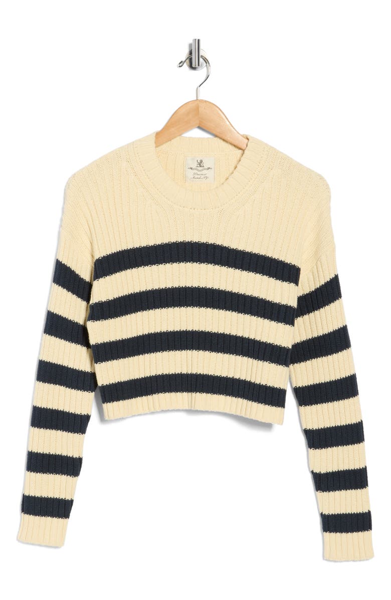 DENIMIST Striped Ribbed Cropped Sweater, Main, color, Ecru/ Navy