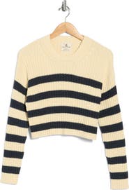 DENIMIST Striped Ribbed Cropped Sweater