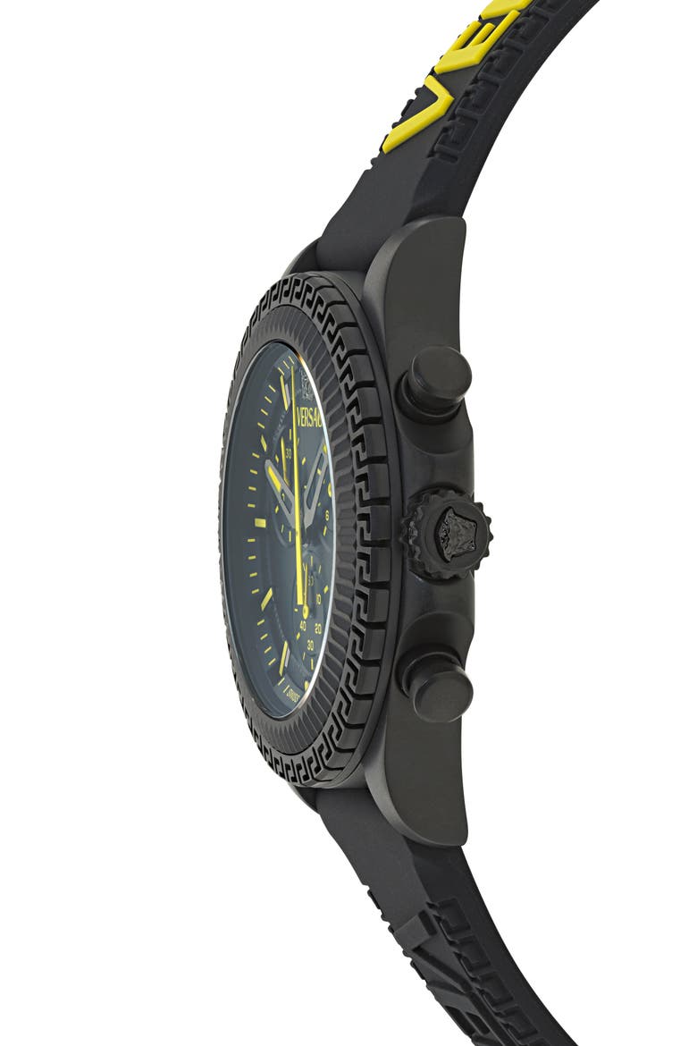Fornax Chronograph Silicone Strap Watch, 43mm, Alternate, color, IP BLACK