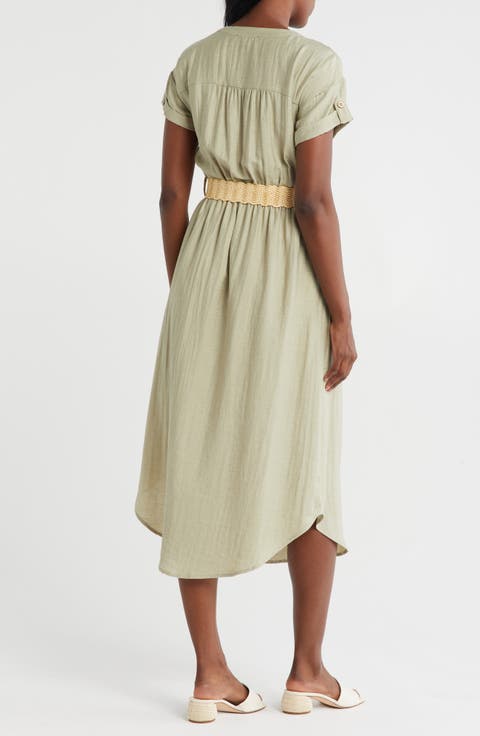 Short Sleeve Belted Shirtdress