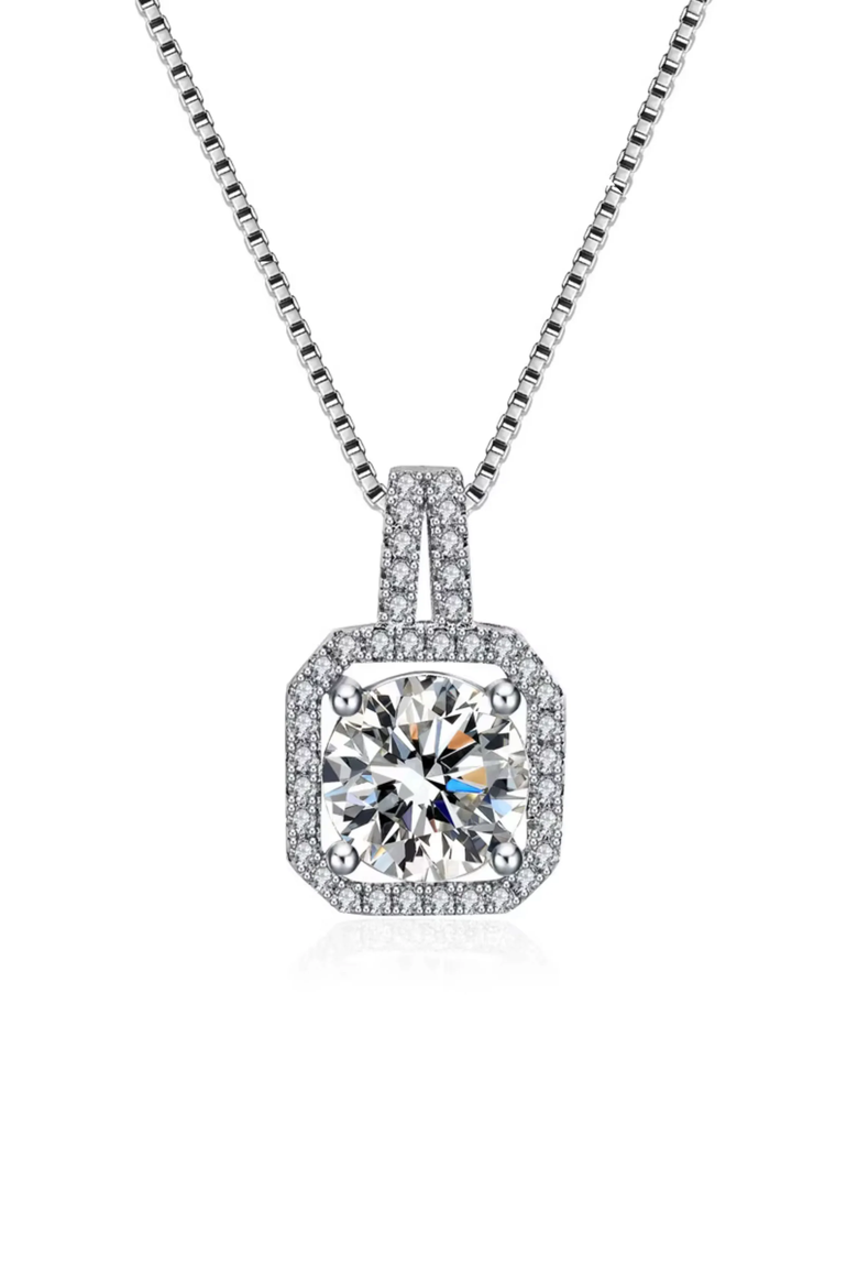 Two Carat Halo Cubic Zirconia Pendant Necklace, Alternate, color, Silver