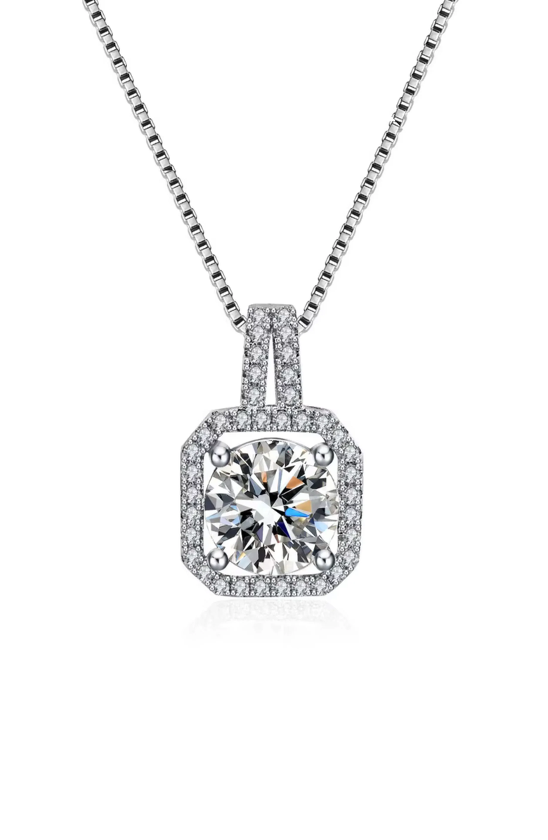Hollywood Sensation Two Carat Halo Cubic Zirconia Pendant Necklace, Alternate, color, Silver