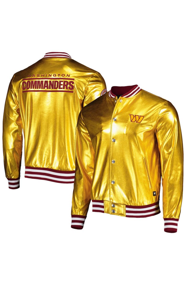THE WILD COLLECTIVE Men's The Wild Collective Gold Washington Commanders Metallic Bomber Full-Snap Jacket, Main, color, Gold