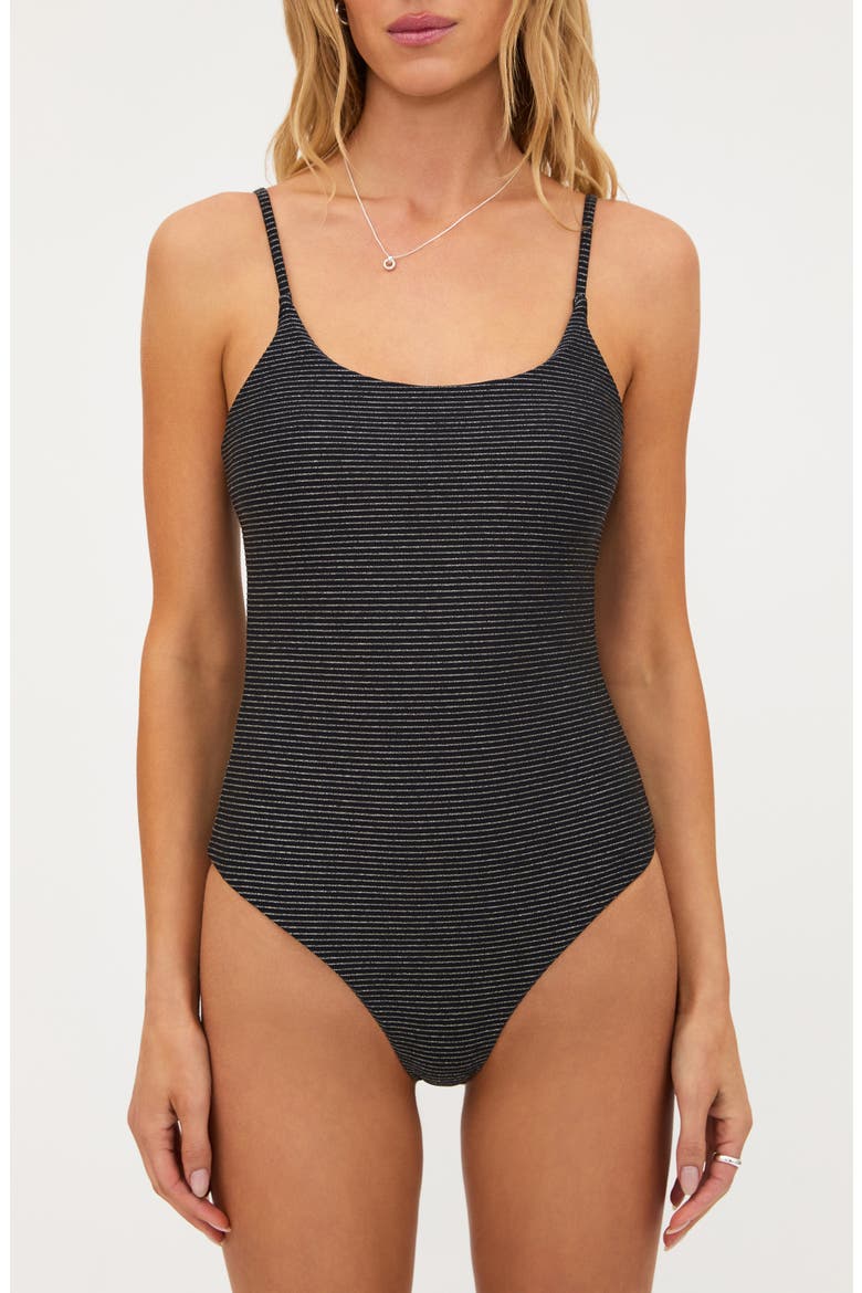 Calista Metallic Stripe One-Piece Swimsuit, Alternate, color, MIDNIGHT SHINE