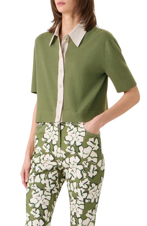 Relaxed Fit Short Sleeve Virgin Merino Wool Cardigan