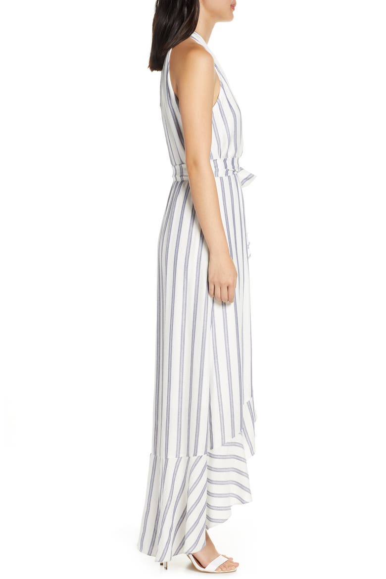 Metallic Stripe Halter Maxi Dress, Alternate, color, IVORY/ BLUE