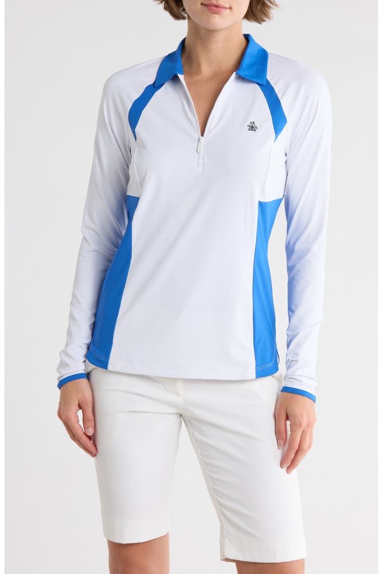 Colorblock Half Zip Polo, Main, color, BRIGHT WHITE