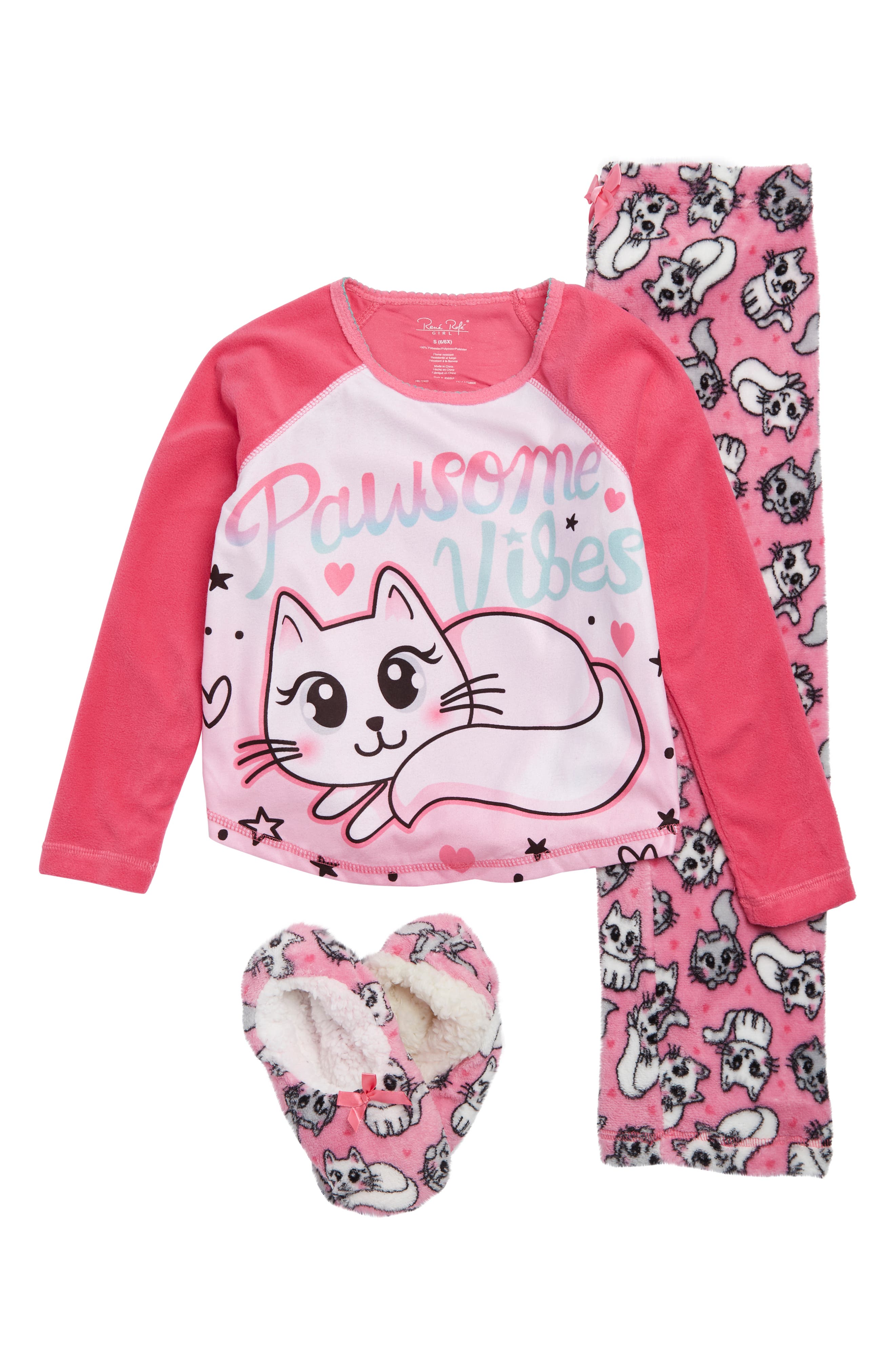 Renee Roffe RENE ROFE Kids' Chillin' Out Cat Print Pajamas & Slippers Set ...