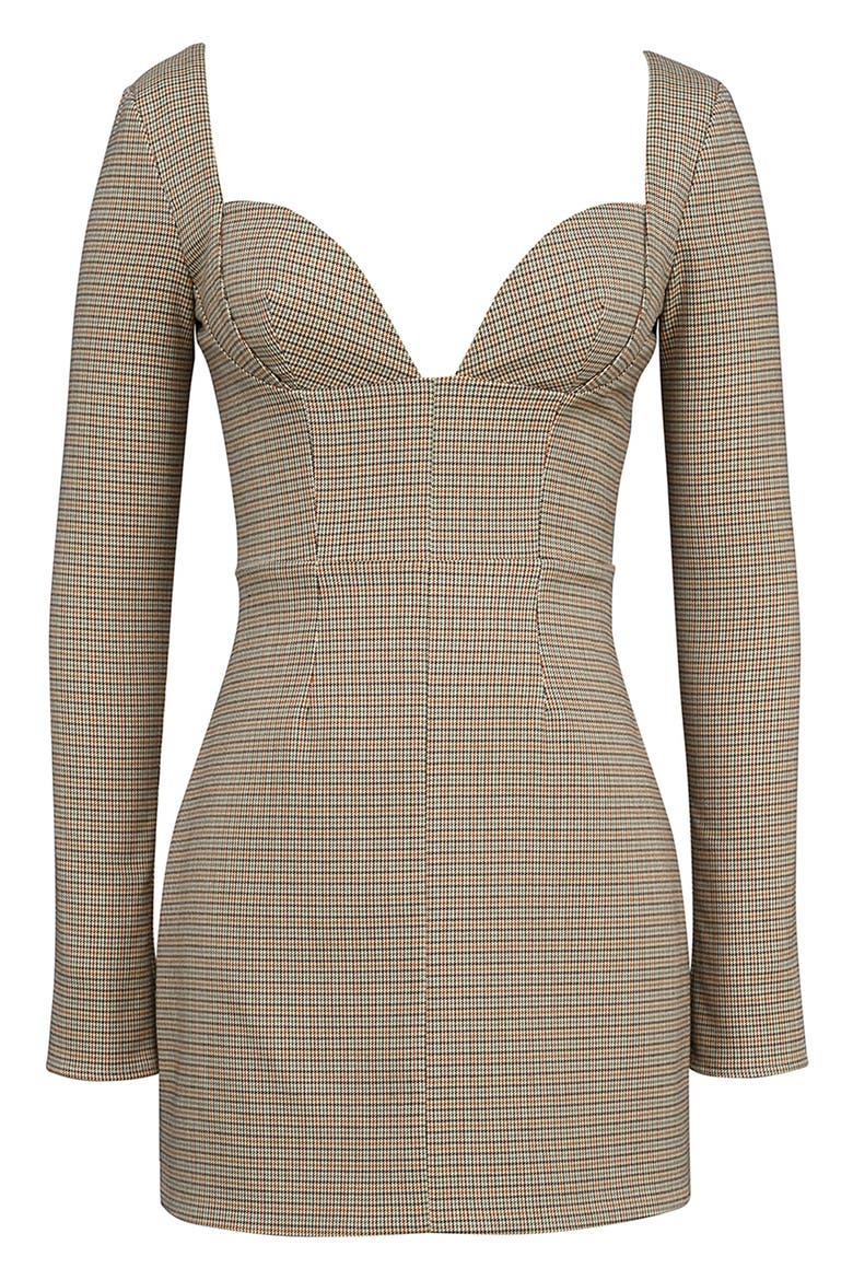 Angelie Structured Long Sleeve Minidress, Alternate, color, BROWN CHECK