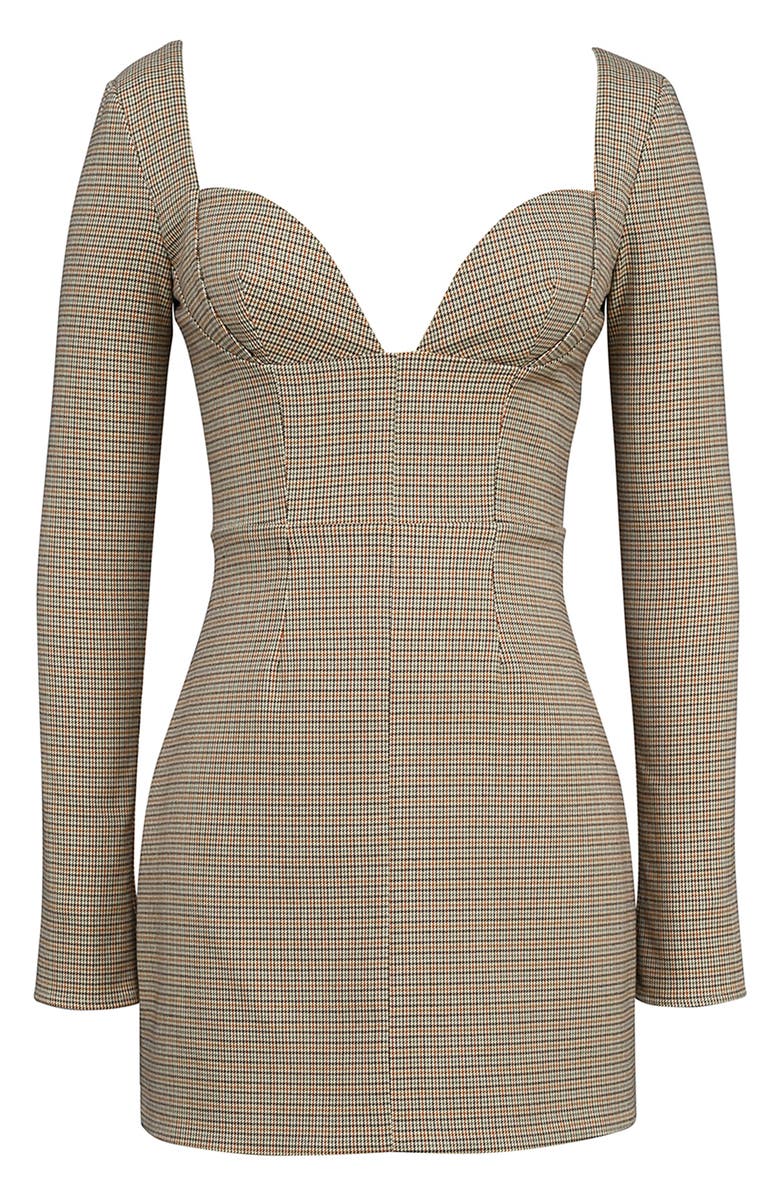 HOUSE OF CB Angelie Structured Long Sleeve Minidress, Alternate, color, Brown Check
