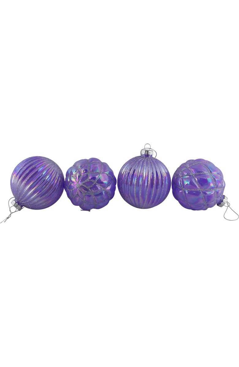 Northlight Shiny Glittered Iridescent Glass Ball Christmas Ornaments - 3" (80mm) - Purple  - 4ct, Alternate, color, Purple