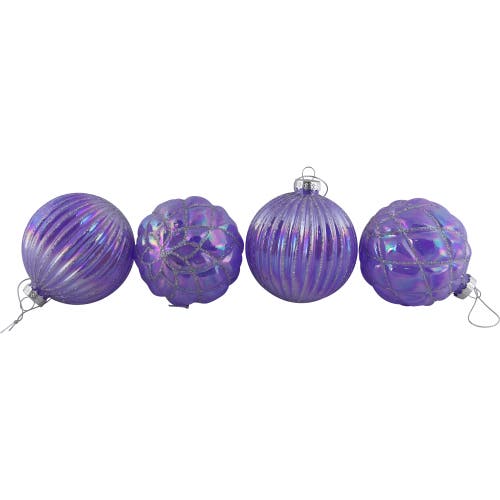 Northlight Shiny Glittered Iridescent Glass Ball Christmas Ornaments In Purple
