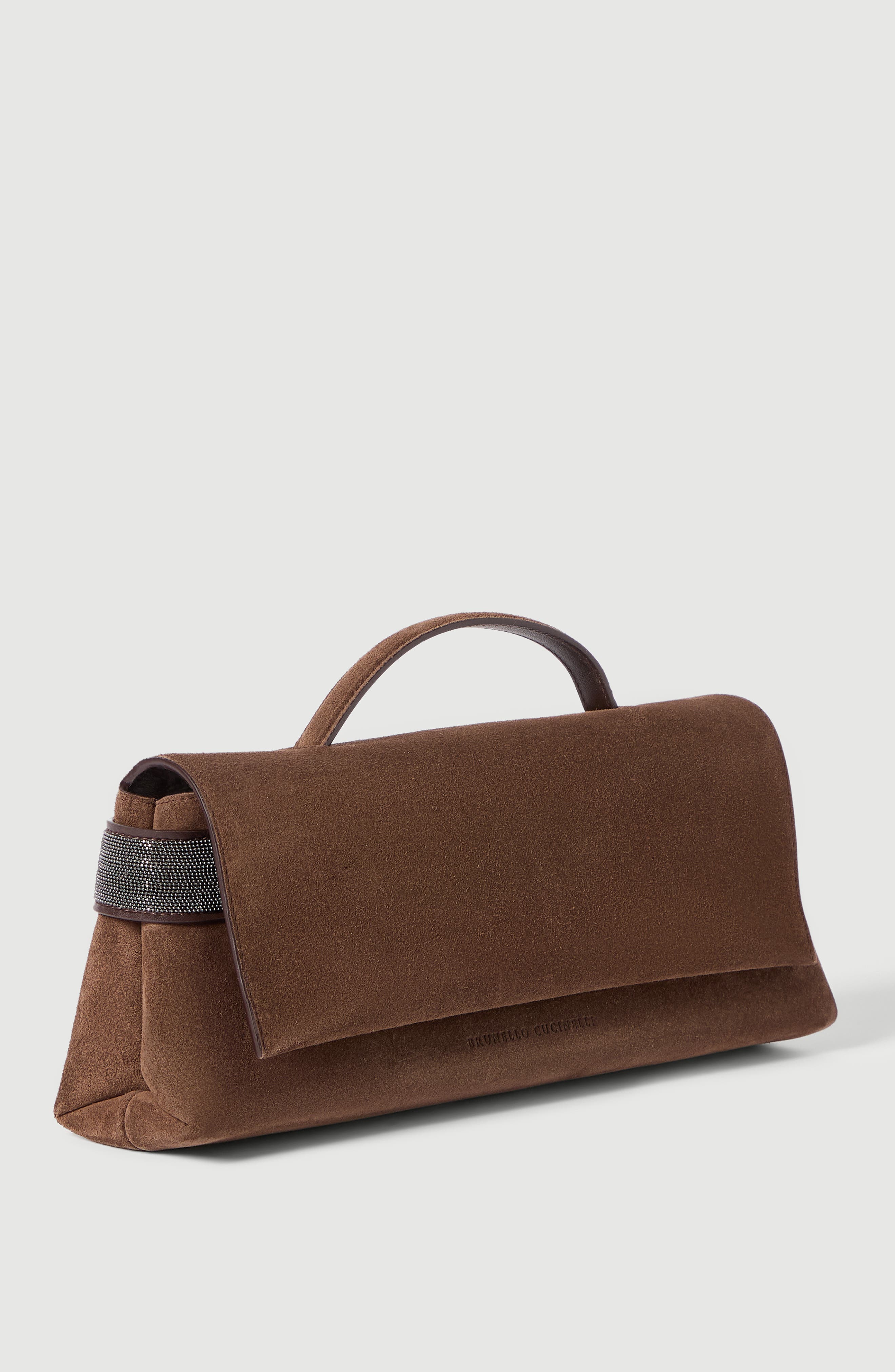 Suede Essence clutch bag, Alternate, color, Caramel