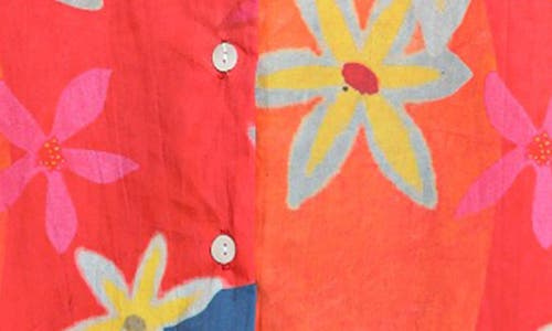 Apny Print Cotton Button-up Shirt In Bright Orange Multi