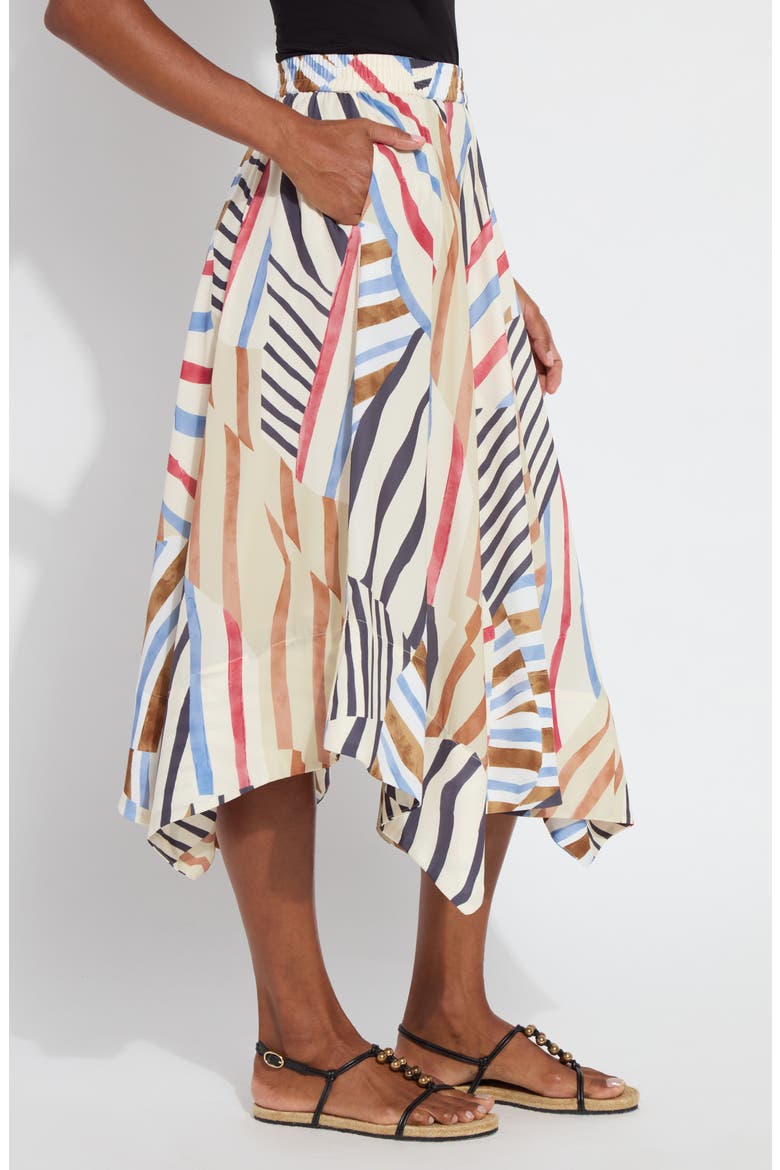Lorenza Mixed Stripe Satin Handkerchief Hem Skirt, Alternate, color, STRIPE ART
