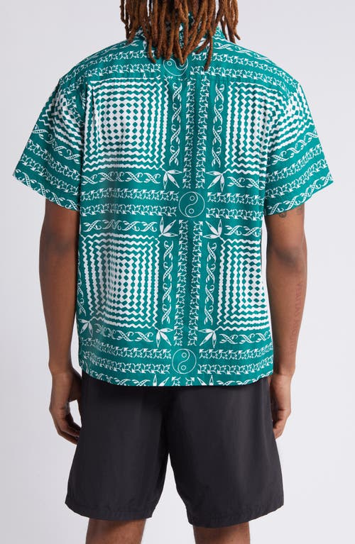 Obey Cortex Bandana Print Camp Shirt In Aventurine Green Multi