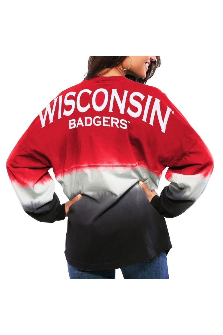 Women's Red Wisconsin Badgers Ombre Long Sleeve Dip-Dyed Spirit Jersey, Main, color, RED