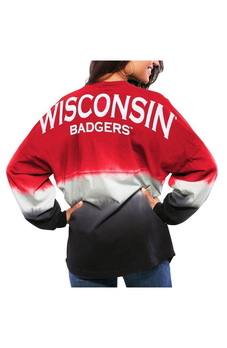SPIRIT JERSEY Women's Red Wisconsin Badgers Ombre Long Sleeve Dip-Dyed Spirit Jersey, Main, color, Red