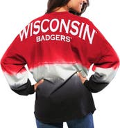 SPIRIT JERSEY Women's Red Wisconsin Badgers Ombre Long Sleeve Dip-Dyed Spirit Jersey