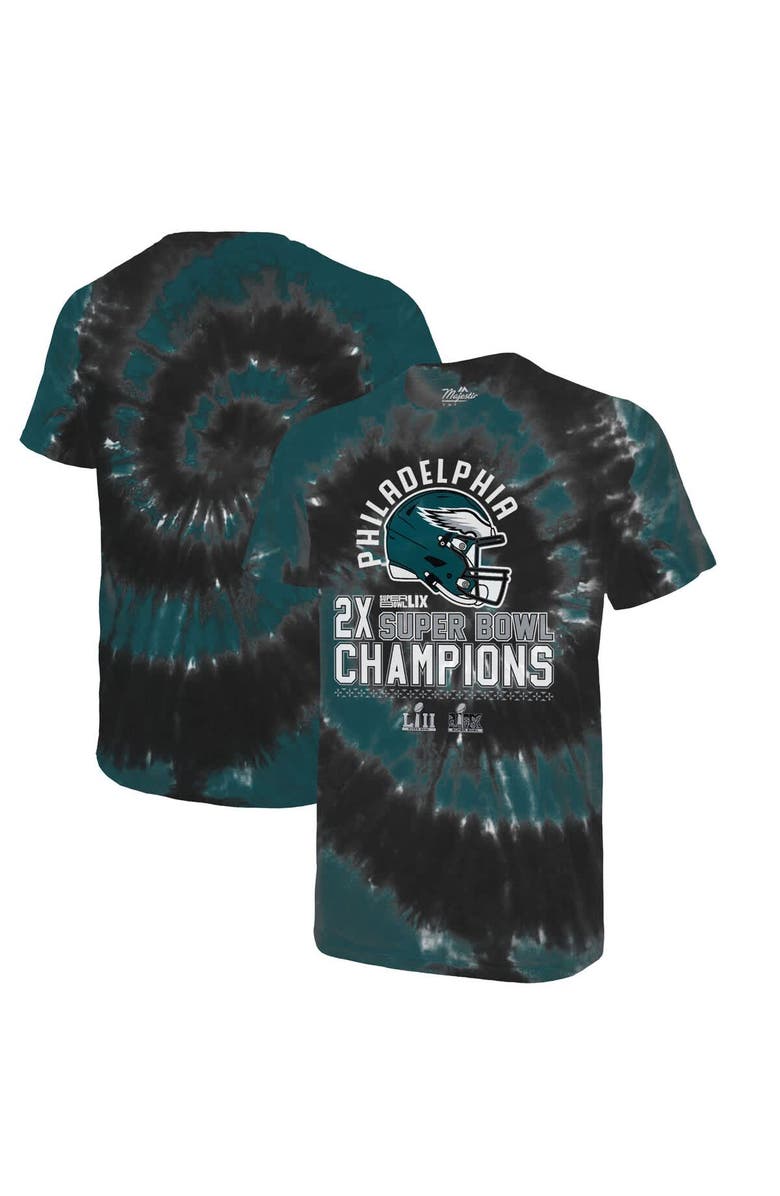 Majestic Threads Men's Majestic Threads Midnight Green/Black Philadelphia Eagles Two-Time Super Bowl Champions Hard Count Spiral Tie-Dye T-Shirt, Main, color, 