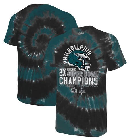 Men's Majestic Threads Midnight Green/Black Philadelphia Eagles Two-Time Super Bowl Champions Hard Count Spiral Tie-Dye T-Shirt