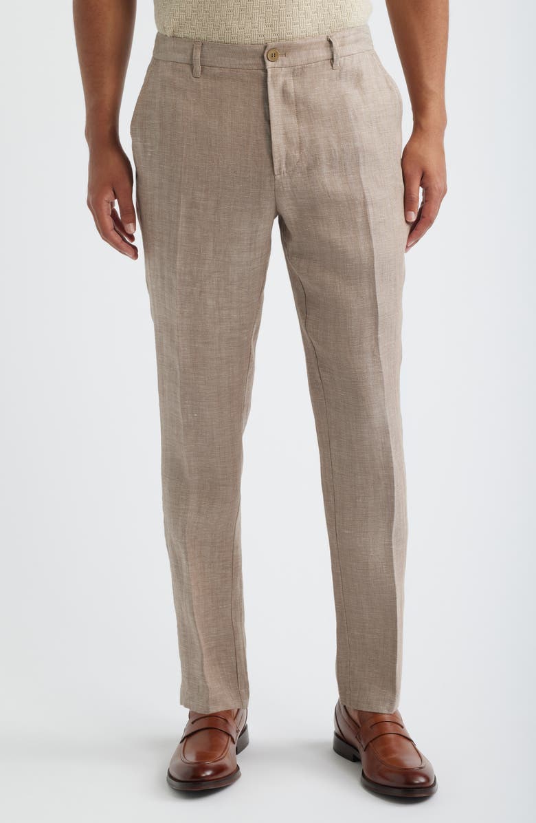 Bugatchi Linen Herringbone Chinos, Main, color, Tobacco