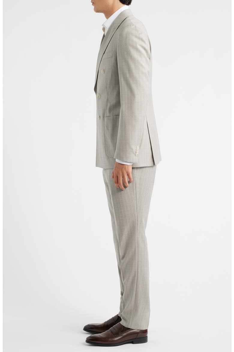 Huge Slim Fit Grey Pinstripe Double Breasted Virgin Wool Suit, Alternate, color, OPEN WHITE