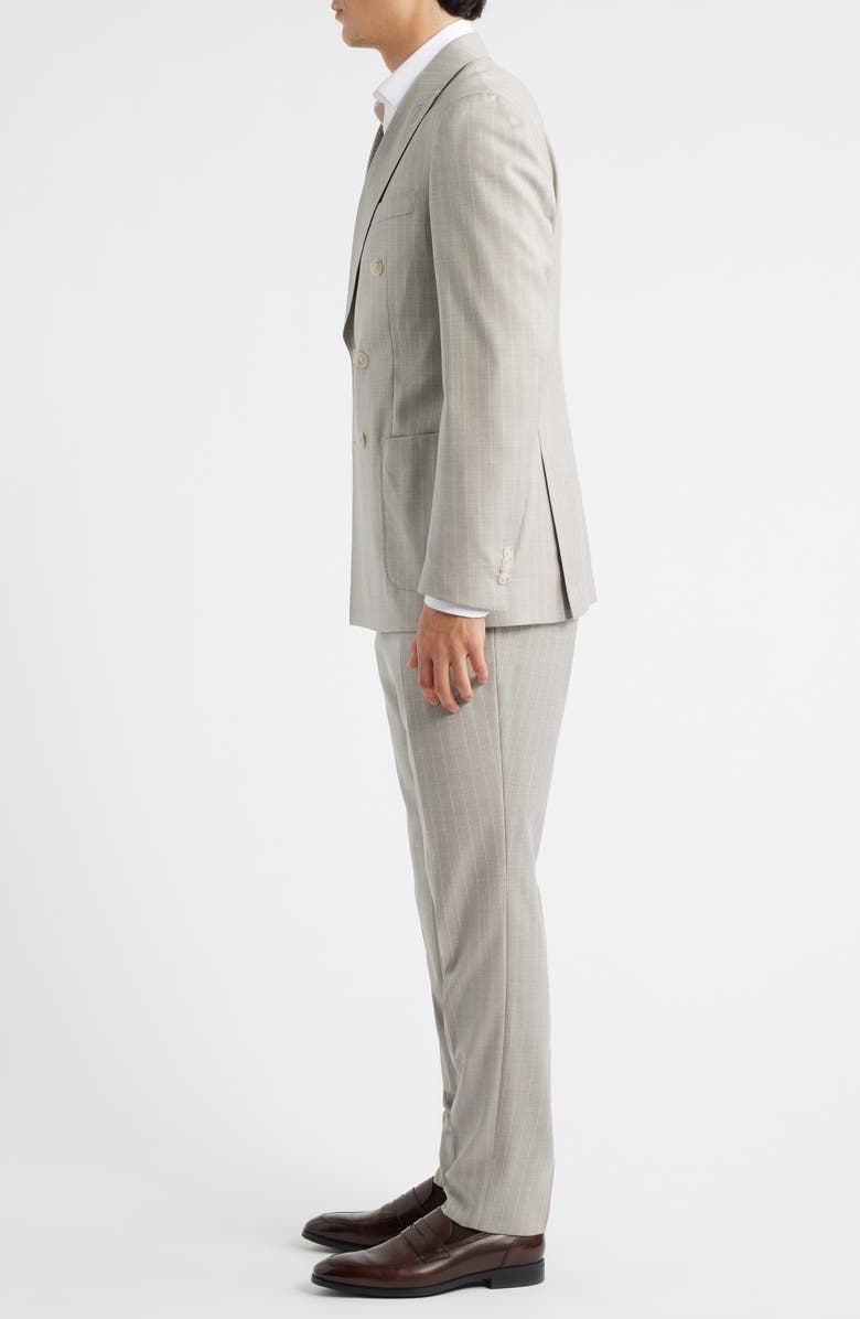 BOSS Huge Slim Fit Grey Pinstripe Double Breasted Virgin Wool Suit, Alternate, color, Open White