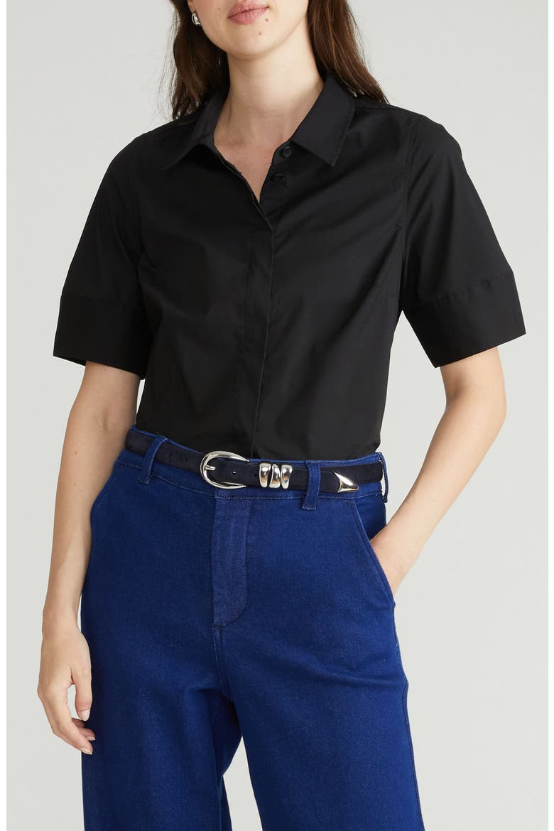 Stretch Poplin Shirt, Main, color, BLACK
