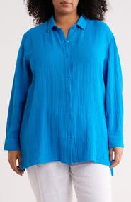 Eileen Fisher Classic Collar Easy Organic Cotton Button-Up Shirt