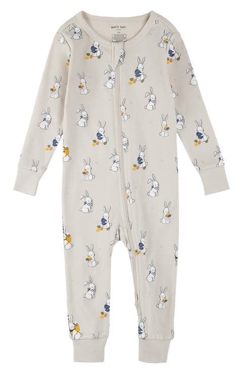 Egg Hunt Print Organic Cotton Fitted One-Piece Pajamas (Baby)