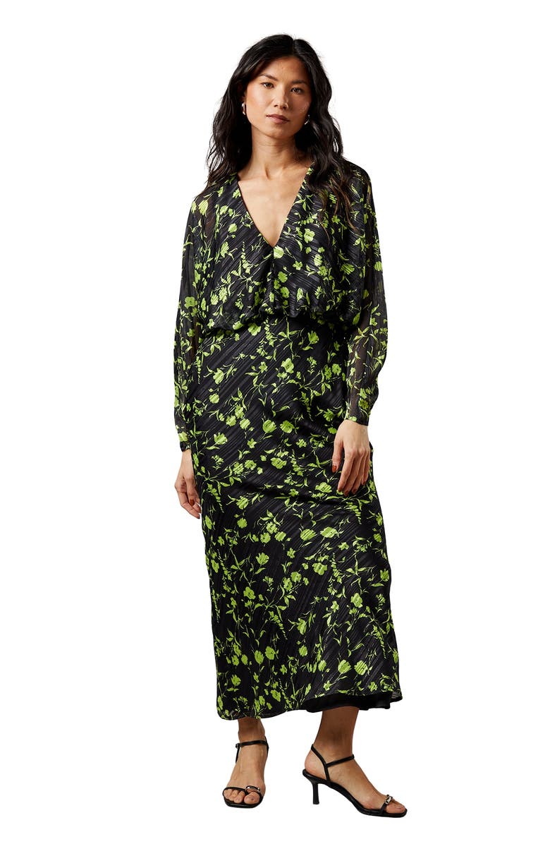 Warehouse Shadow Stripe Floral Batwing Midi Dress, Main, color, Floral