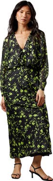 Warehouse Shadow Stripe Floral Batwing Midi Dress