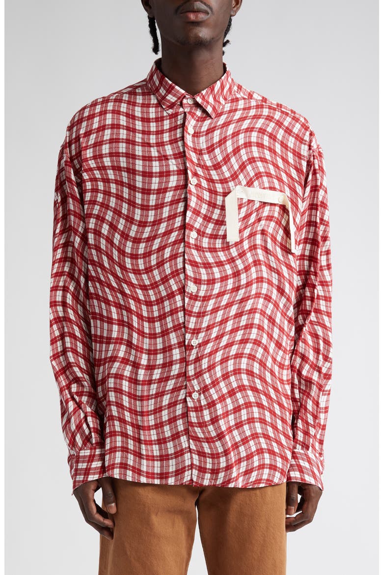 La Chemise Simon Wavy Check Button-Up Shirt, Main, color, PRINT DARK RED DEFORM CHE