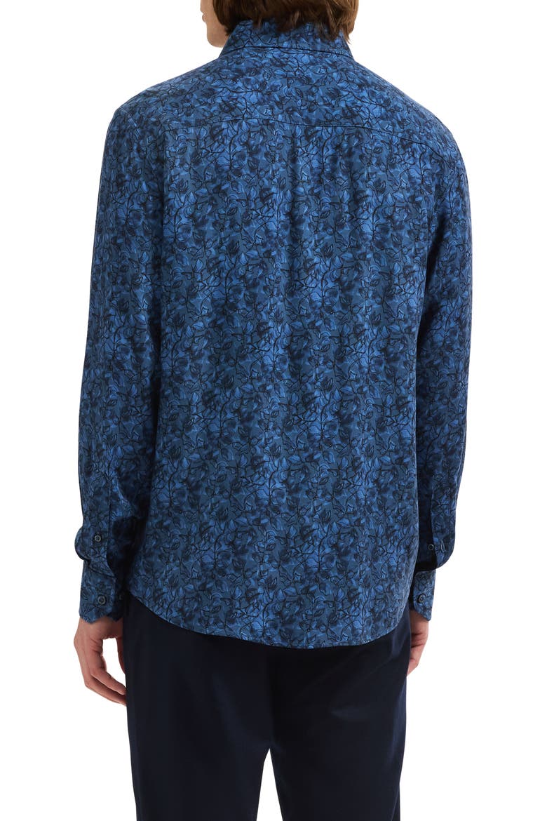 Julian Shaped Fit Leaf Print Button-Up Shirt, Alternate, color, MARINE BLUE