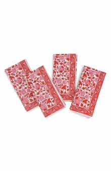Tiramisu Set of 4 Floral Block Print Cotton Napkins