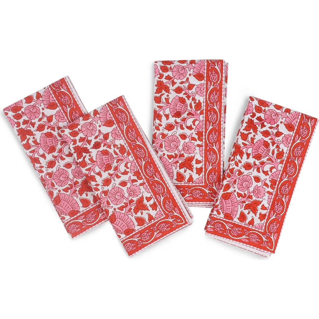 Tiramisu Set Of 4 Floral Block Print Cotton Napkins In Multi